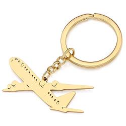 RAIDIN Edelstahl 18k Gold Silber Plattiert Schlüsselanhänger Flugzeug Schlüsselring für Männer oder Damen Mädchen Auto Handtasche Schlüssel Zubehör (Gold-106) von RAIDIN