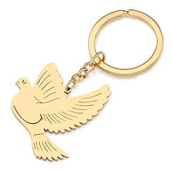RAIDIN Edelstahl 18k Gold Silber Plattiert Schlüsselanhänger Kolibri Taube Vogel Schlüsselanhänger für Damen Mädchen Geschenk Auto Handtasche Schlüssel Zubehör (Gold-077-Taube) von RAIDIN