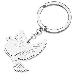 RAIDIN Edelstahl 18k Gold Silber Plattiert Schlüsselanhänger Kolibri Taube Vogel Schlüsselanhänger für Damen Mädchen Geschenk Auto Handtasche Schlüssel Zubehör (Silber-077-Taube) von RAIDIN