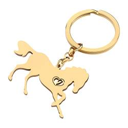 RAIDIN Edelstahl Gold Plattiert Schlüsselanhänger Laufendes Pferd Schlüsselring Geschenke für Damen Mädchen Auto Handtasche Schlüssel Zubehör (Gold-008) von RAIDIN