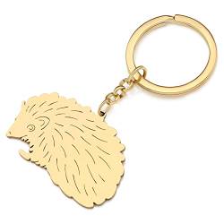 RAIDIN Edelstahl Gold Silber Plattiert Süße Tier Schlüsselanhänger Schlüsselring Geschenke für Damen Mädchen Auto Handtasche Schlüssel Charms Zubehör (Gold-058 Igel) von RAIDIN