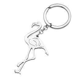 RAIDIN Edelstahl Gold Silber Plattiert Süße Tier Schlüsselanhänger Schlüsselring Geschenke für Damen Mädchen Auto Handtasche Schlüssel Charms Zubehör (Silber-172 Flamingo) von RAIDIN