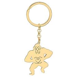 RAIDIN Edelstahl süße Tier Affe Schlüsselanhänger Wild Life Schmuck Geschenke für Frauen Mädchen Auto Handtasche Schlüssel Zubehör (Gold-198 Orang-Utan) von RAIDIN