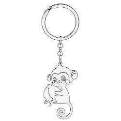 RAIDIN Edelstahl süße Tier Affe Schlüsselanhänger Wild Life Schmuck Geschenke für Frauen Mädchen Auto Handtasche Schlüssel Zubehör (Silber-203) von RAIDIN