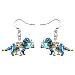 RAIDIN Emaille Legierung kreative niedliche Tier Dinosaurier Tyrannosaurus Rex Triceratops Baumeln Tropfen Ohrringe für Damen Mädchen Tier Charms Schmuck für Geschenke Dekorationen (Blau) von RAIDIN