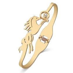 RAIDIN Gold Armreif Armband für Damen Mädchen 18K Gold Silber plattiert Edelstahl Zierliche Strass Kristall Tier Pferd Manschette Armbänder Mode Schmuck Geschenke für Mama Freundin (Gold-072) von RAIDIN