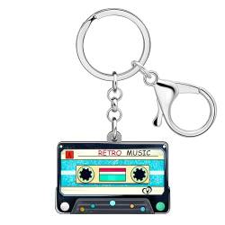 RAIDIN Süße Acryl Valentinstag 80er 90er Jahre TV Kassette Band Herz Schlüsselanhänger Schlüsselring für Damen Auto Handtasche Schlüssel Geschenke (Himmel) von RAIDIN