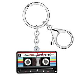 RAIDIN Süße Acryl Valentinstag 80er 90er Jahre TV Kassette Band Herz Schlüsselanhänger Schlüsselring für Damen Auto Handtasche Schlüssel Geschenke (Schatten) von RAIDIN