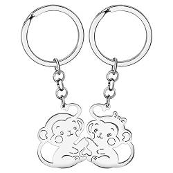 RAIDIN Valentinstag Geschenke für ihn ihr süße Affe 2pcs Paar Schlüsselanhänger Orang Utan Schlüsselring für Freund Freundin (Silber-196 Affe) von RAIDIN