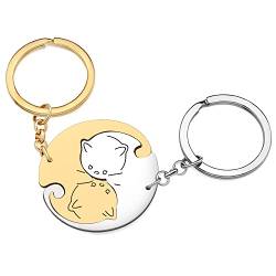 RAIDIN Valentinstag Geschenke für ihn ihr süße Katze 2pcs Paar Schlüsselanhänger Kätzchen Schlüsselring für Freund Freundin (Gold-148 Katze B) von RAIDIN