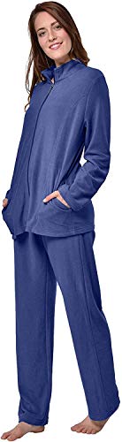 RAIKOU Damen Hausanzug Elegant Volltonfarbe Micro-Fleece Schlafanzug Freizeitanzug Hausanzug mit Reißverschluss (36/38,Navy) von RAIKOU