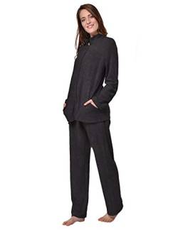 RAIKOU Damen Hausanzug Elegant Volltonfarbe Micro-Fleece Schlafanzug Freizeitanzug Hausanzug mit Reißverschluss (48/50,Melange Grau) von RAIKOU