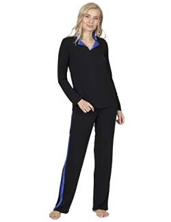 RAIKOU Damen Langarm Pyjama Schlafanzug Hausanzug Freizeitanzug sportlich mit V-Ausschnitt Langarm-Pullover (Königsblau,36/38) von RAIKOU