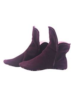 RAIKOU Hausschuhe für Damen, Herren für drinnen aus Micro Fleece mit ABS und Rutschfester Sohle,Haussocken Stoppersocken mit Super Flauschige Hüttenschuhe (Granat/Rosa,37/40) von RAIKOU