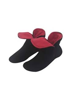 RAIKOU Hausschuhe für Damen, Herren für drinnen aus Micro Fleece mit ABS und Rutschfester Sohle,Haussocken Stoppersocken mit Super Flauschige Hüttenschuhe (Schwarz/Rot, 37/40) von RAIKOU