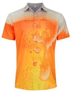 Herren Hawaiihemd 3D-Schaum Bedruckte Kurzarmblusen Tropical Button Down T-Shirt Strandurlaub Aloha Summer Regular Tops Gelb M. von RAISEVERN
