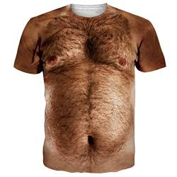 RAISEVERN 3D T-Shirt Herren Hässlich Lustig Coole Brusthaare Druck Tshirt Jugendliche Junge Männer Party Geschenk Bekleidung, XL von RAISEVERN