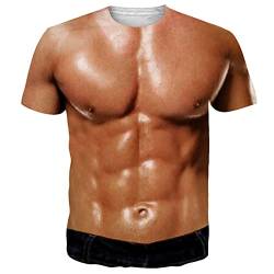 RAISEVERN 3D T-Shirt Herren Muskeln Lustig Coole Druck Tshirt Pseudomuskeln Jugendliche Junge Männer Party Geschenk Bekleidung, XL von RAISEVERN