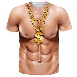 RAISEVERN 3D T-Shirt Herren Muskeln Lustig Coole Halskette Druck Tshirt Jugendliche Junge Männer Party Geschenk Bekleidung, XL von RAISEVERN