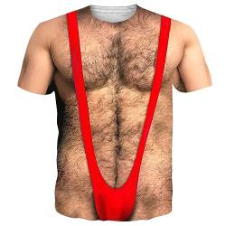 RAISEVERN 3D T-Shirt Herren Weihnachten Rot Lustig Coole Brusthaare Hässlich Druck Tshirt Jugendliche Junge Männer Party Geschenk Bekleidung, XL von RAISEVERN