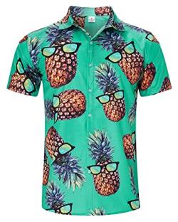 RAISEVERN Ananas Hemd Herren 3D Lustige Grün Druck Hässliche Bad Taste Männer Freizeithemden Hawaii Jugendliche Jungen Party Geschenk, XL von RAISEVERN