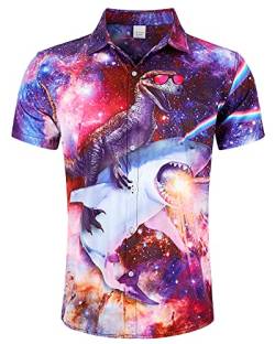 RAISEVERN Dinosaurier Hai Hemden Herren Männer 3D Druck Galaxie Lustige Hässliche Hawaii Jungen Freizeithemden Jugendliche Bad Taste Party Geschenk, M von RAISEVERN