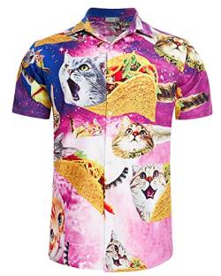 RAISEVERN Hemden Taco Katze Herren Männer Hässliche 3D Lustige Pancake Druck Freizeithemden Jungen Hawaii Jugendliche Party Bad Taste Geschenk, XXL von RAISEVERN