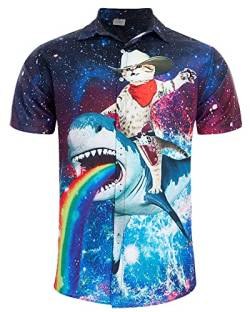 RAISEVERN Herren Surf-Shirts Strand Hawaii Aloha Bier Party Sommerferien Phantasie Hawaiian Shirt Shark Cat XXL von RAISEVERN