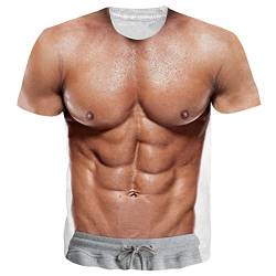 RAISEVERN Tshirt Herren 3D Muskeln Männer Coole Druck Lustig T-Shirt Junge Jugendliche Party Geschenk Bekleidung, S von RAISEVERN