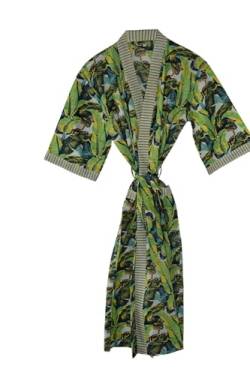 RAJBHOOMI HANDICRAFTS Damen-Kimono, Baumwolle, bedruckter Stoff, Kimono-Kleid, Strandkleid, Bademantel, Strickjacke, Kimono-Kleider, grün, XXL/3XL von RAJBHOOMI HANDICRAFTS