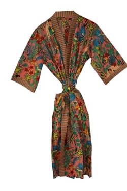Rajbhoomi Bademäntel für Damen und Herren, 100 % indische Baumwolle, leichter Sommer-Kimono-Bademantel, biologisch angebaut, ethisch hergestellt Gr. XXL, pfirsich von RAJBHOOMI HANDICRAFTS