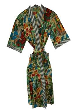 Rajbhoomi Kunsthandwerk Frauen Kimono Roben Baumwolle Leichte Robe Kurz Strick Bademantel Nachtwäsche Damen Loungewear, gelb, Einheitsgr��e von RAJBHOOMI HANDICRAFTS