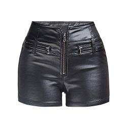 RAMISU Damen Shorts aus Kunstleder, hohe Taille, Stretch, schmale Hüfte, Motorrad-Skinny beschichtete Shorts, schwarz, X-Klein von RAMISU
