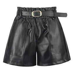 RAMISU Lässige Damen-Shorts mit hoher Taille, Leder-Shorts für Damen, heißaussehend, PU-Leder, dehnbar mit Taschen, B-schwarz, X-Klein von RAMISU
