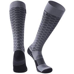 RANDY SUN wasserdichte atmungsaktive Skisocken, unisex, Coolmax-Qualität, zum Radfahren, Laufen, Trekking, Angeln, knielang, 1 Paar, grau-kniehohe Socken, klein von RANDY SUN