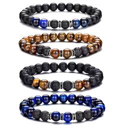 RANKEEF Perlenarmband Herren, 8 mm Perlenarmbänder Set, Stretch-Armbänder Herren, Verstellbares Schwarzes Kristall-Perlenarmband Perlen Armband Herren ﻿ von RANKEEF