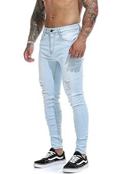 Herren Jeans mit Rissen, schmale Passform, Skinny-Jeans, Stretch-Jeans für Männer, schmales Bein, Blue 2208, 48 von RANMCC