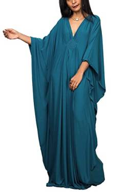 RANMEY Frauen Kleid Maxi V-Ausschnitt Langes Kleid Nachtkleid Robe Raumkleidung Körperbedeckung Sommerbedeckung Badeanzug（Peacock Bule 137 * 113cm） von RANMEY