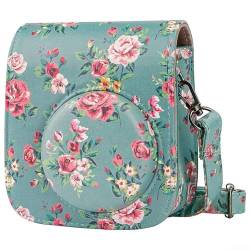 RANRAO Sofortbildkamera Schutzhülle Kompatibel mit Instax Mini 12/11/9/Ledertasche PU Leder Kameratasche mit Fototasche und Verstellbarem Gurt, Wie abgebildet, The Green Flowers von RANRAO