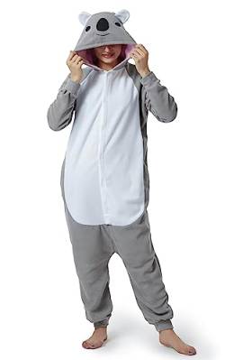 RANSUU Relaxo Kostüm Koala Onesie Jumpsuit Tier Relax Kostuem Duckbill Damen Herren Pyjama Fasching Halloween Schlafanzug Cosplay Erwachsene Karneval Einteiler Grey L von RANSUU