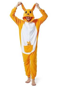 RANSUU Relaxo Kostüm Onesie Känguru Jumpsuit Tier Relax Kostuem Damen Pyjama Fasching Halloween Schlafanzug Cosplay Erwachsene Karneval Einteiler, Gelb, XL von RANSUU