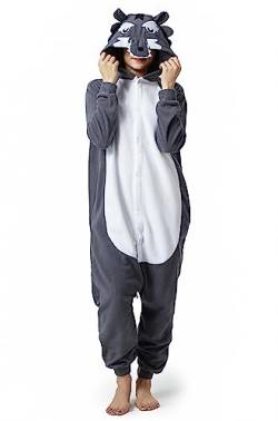 RANSUU Relaxo Kostüm Wolf Onesie Jumpsuit Tier Relax Kostuem Duckbill Damen Herren Pyjama Fasching Halloween Schlafanzug Cosplay Erwachsene Karneval Einteiler Grey M von RANSUU