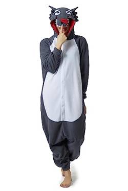 RANSUU Relaxo Kostüm Wolf Onesie Jumpsuit Tier Relax Kostuem Duckbill Damen Herren Pyjama Fasching Halloween Schlafanzug Cosplay Erwachsene Karneval Einteiler Red L von RANSUU