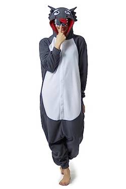 RANSUU Relaxo Kostüm Wolf Onesie Jumpsuit Tier Relax Kostuem Duckbill Damen Herren Pyjama Fasching Halloween Schlafanzug Cosplay Erwachsene Karneval Einteiler Red M von RANSUU