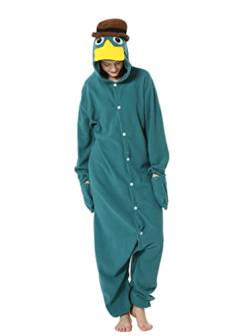 RANSUU Schnabeltier Kostüm Onesie Tier Jumpsuit Relaxo Kostuem Damen Herren Pyjama Halloween Schlafanzug Erwachsene Karneval Green S von RANSUU