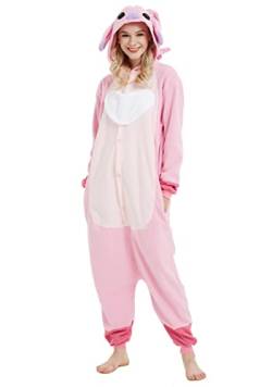 RANSUU Stitch Onesie Kostüm Relaxo Jumpsuit Erwachsene Pyjama Damen Herren Tier Schlafanzug Weihnachten Karneval Halloween Pink L von RANSUU