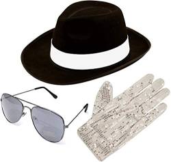 RARA® King of Pop Micheal Jackson Unisex Kostüm Accessoires Schwarz Hut Flieger Shades Pailletten Handschuh Party Verkleidung Outfit von RARA