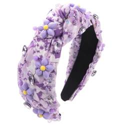 Haarreifen Damen,Stirnband Mit Juwelen,Kristall-Strasssteinen,Haarreifen Mädchen,breites Knoten-Stirnband, Feiertags-Stirnband, Geschenke Für Mütter,Schwestern Haar-Accessoires (Purple, A) von RARIHUOZY