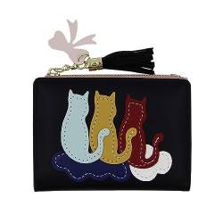 RARITYUS Süße Katze Geldbörse für Frauen Mädchen Kleine Bifold Brieftasche PU Leder Kartenhalter Clutch Geldbörse mit Quaste Anhänger, Schwarz, Einheitsgröße von RARITYUS