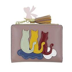 RARITYUS Süße Katze Geldbörse für Frauen Mädchen Kleine Bifold Brieftasche PU Leder Kartenhalter Clutch Geldbörse mit Quaste Anhänger, Violett, Einheitsgröße von RARITYUS